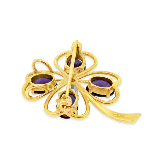 Beautiful Amethyst and Diamond Lucky Clover Brooch