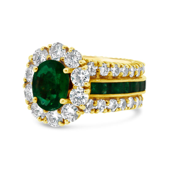 GIA Certified 1.84 Oval Emerald and Diamond Ring