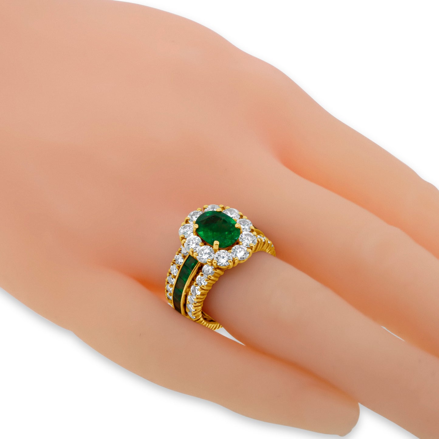 GIA Certified 1.84 Oval Emerald and Diamond Ring