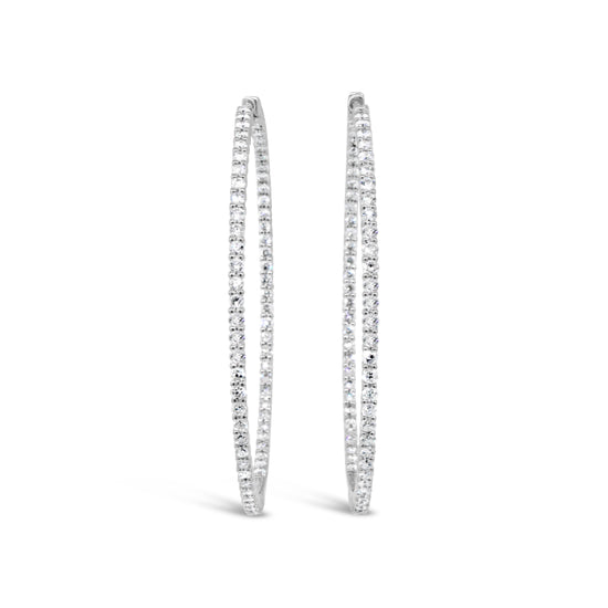 14k White Gold Large Hoop Diamond Earrings