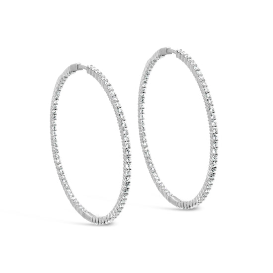 14k White Gold Large Hoop Diamond Earrings