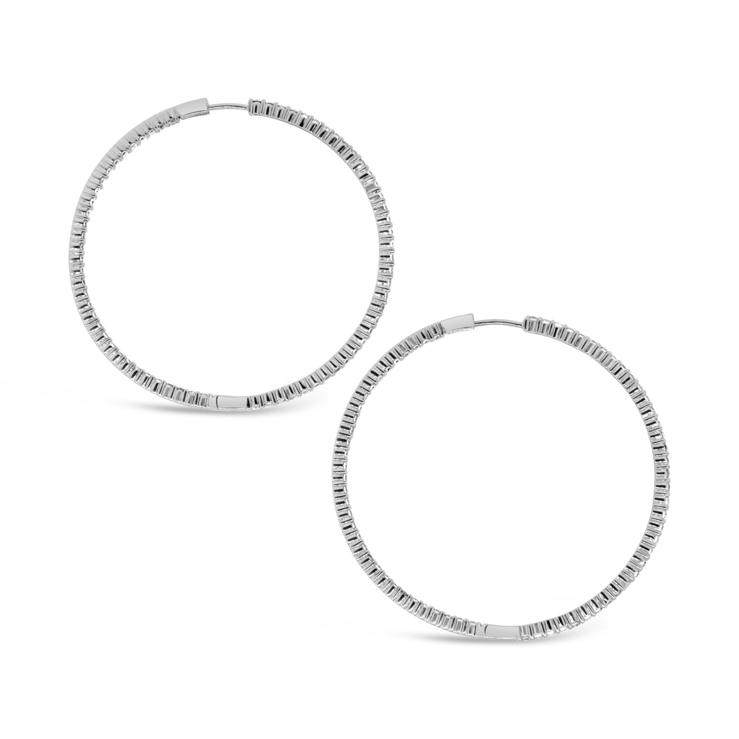 14k White Gold Large Hoop Diamond Earrings