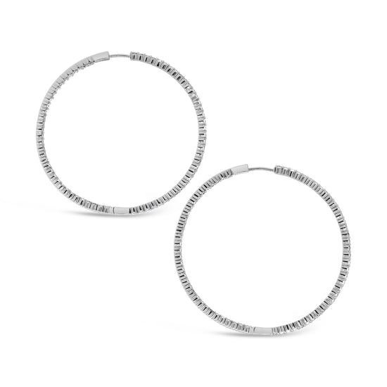 14k White Gold Large Hoop Diamond Earrings