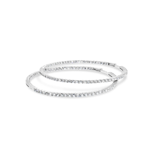 14k White Gold Large Hoop Diamond Earrings