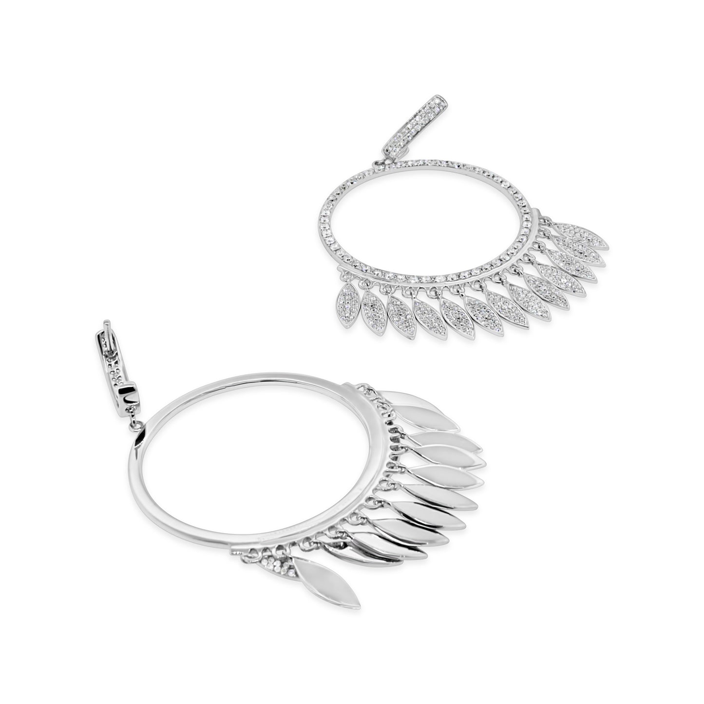 18kt White Gold Circle Hoop Chandelier Diamond Earrings