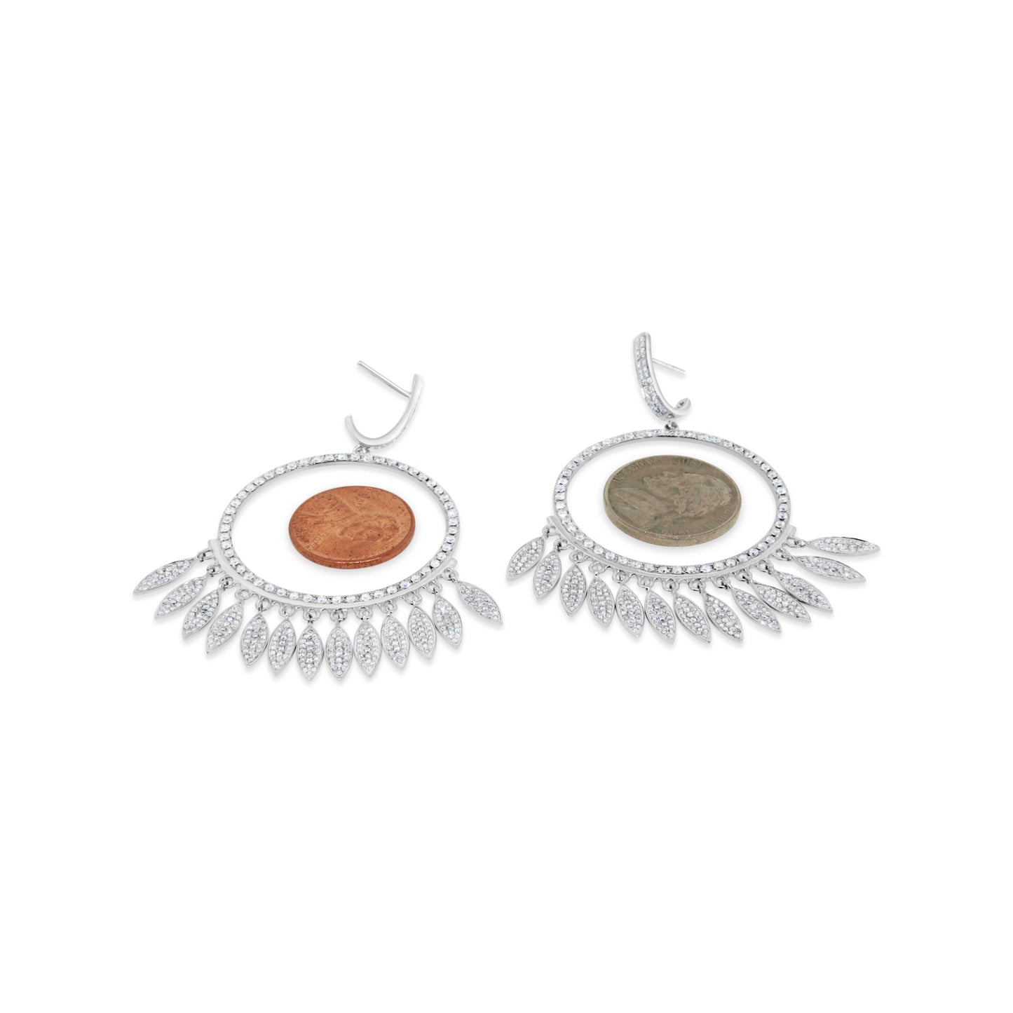 18kt White Gold Circle Hoop Chandelier Diamond Earrings