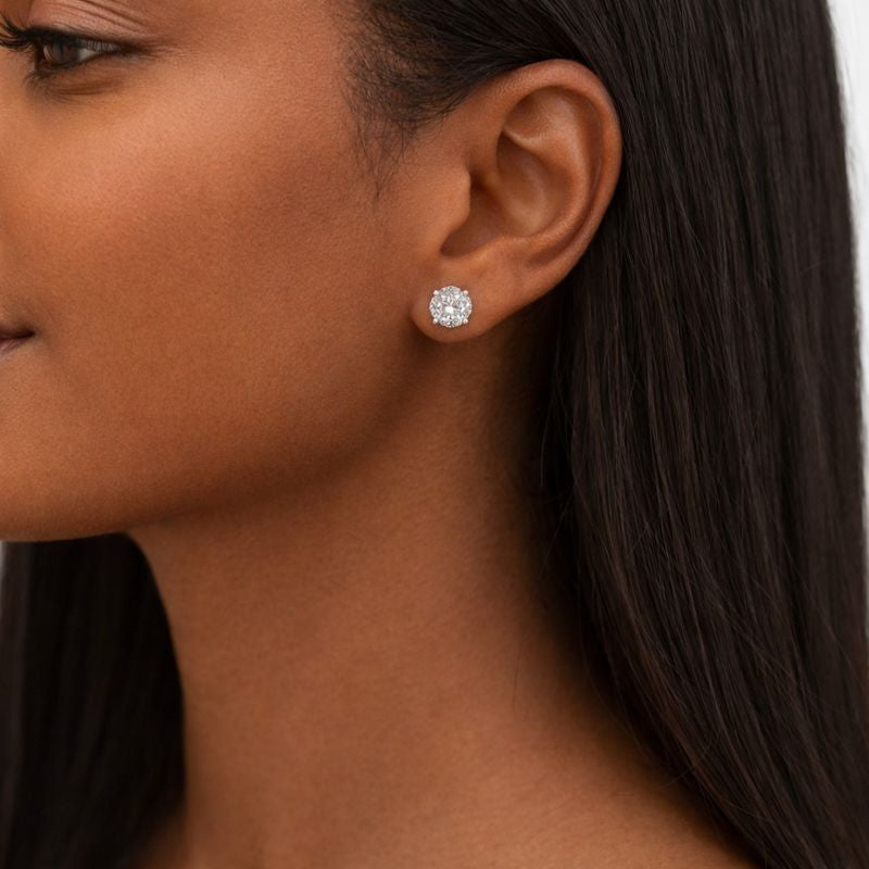 Mixed Shape Diamond Cluster Stud Earrings