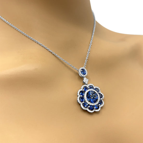 18k White Gold Sapphire and Diamond Pendant Necklace