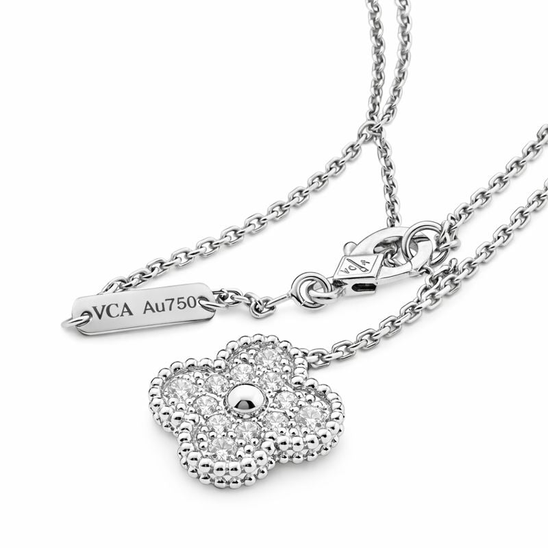 Van Cleef and Arpels Vintage Alhambra White Gold Diamond Necklace