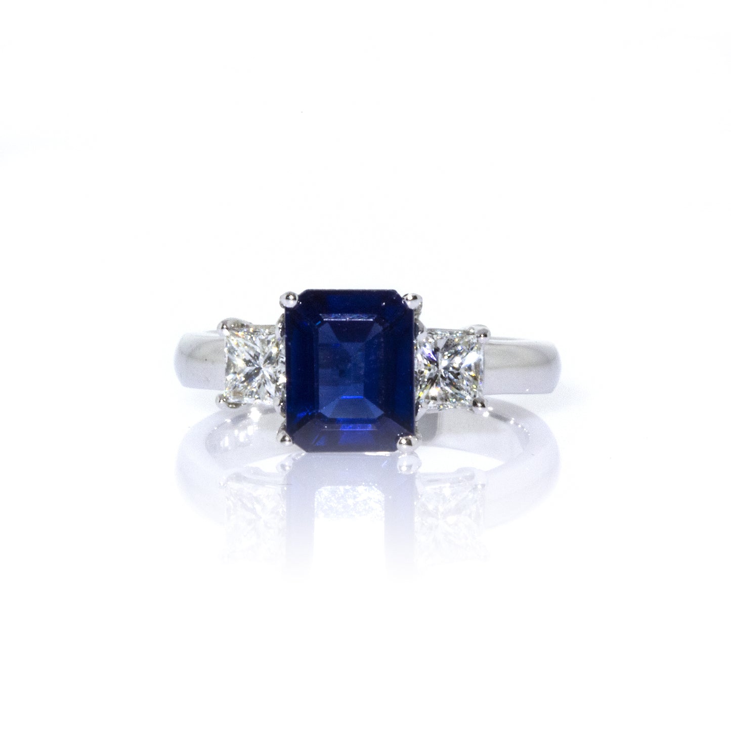 Estate Platinum Emerald Cut Sapphire and Diamond Ring