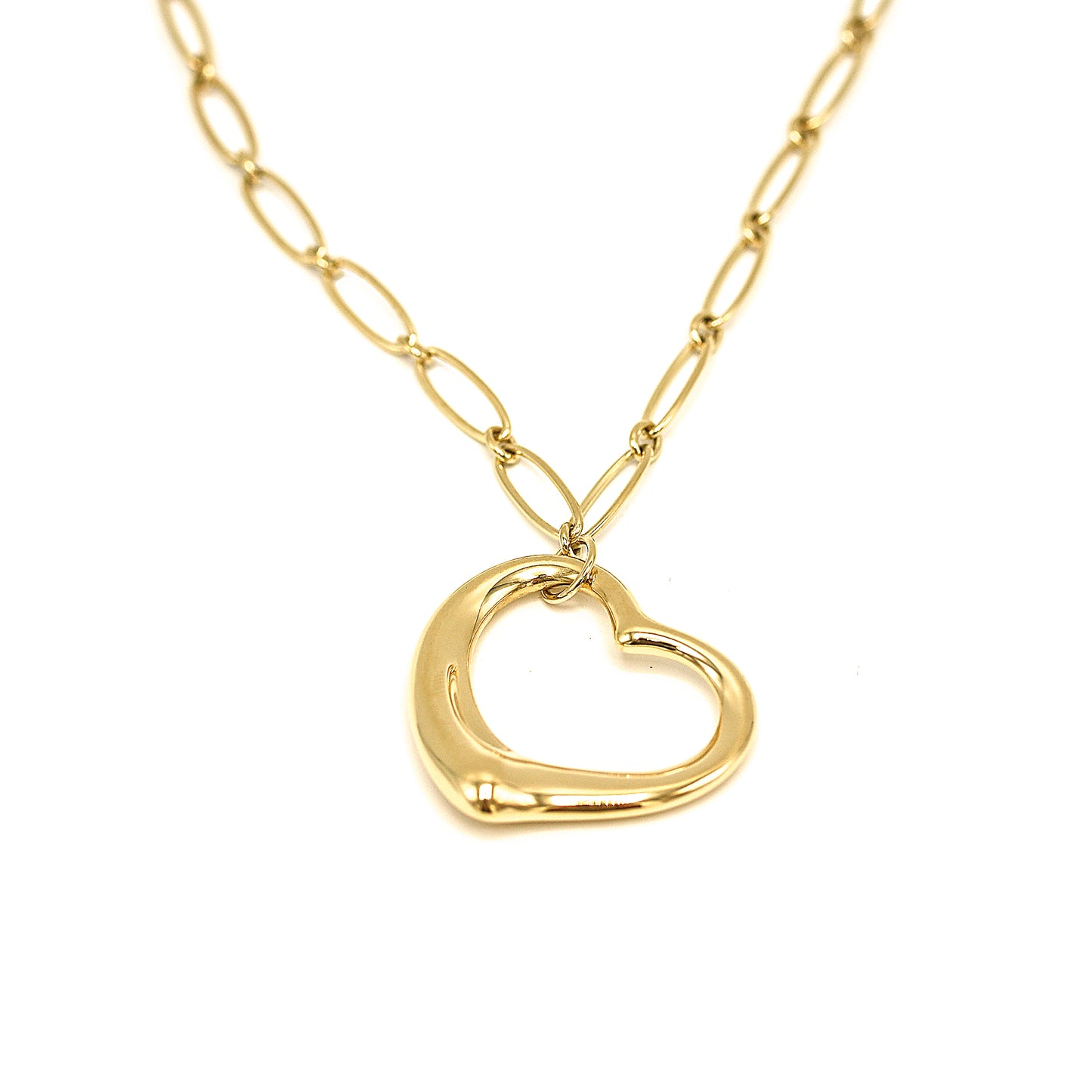 Tiffany and Co. Elsa Peretti Open Heart Pendant with Link Chain Necklace