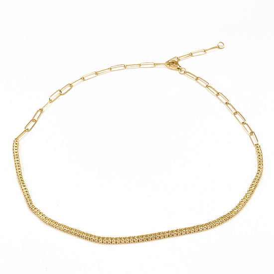 18 kt Yellow Gold Chain Link Diamond Adjustable Choker Necklace