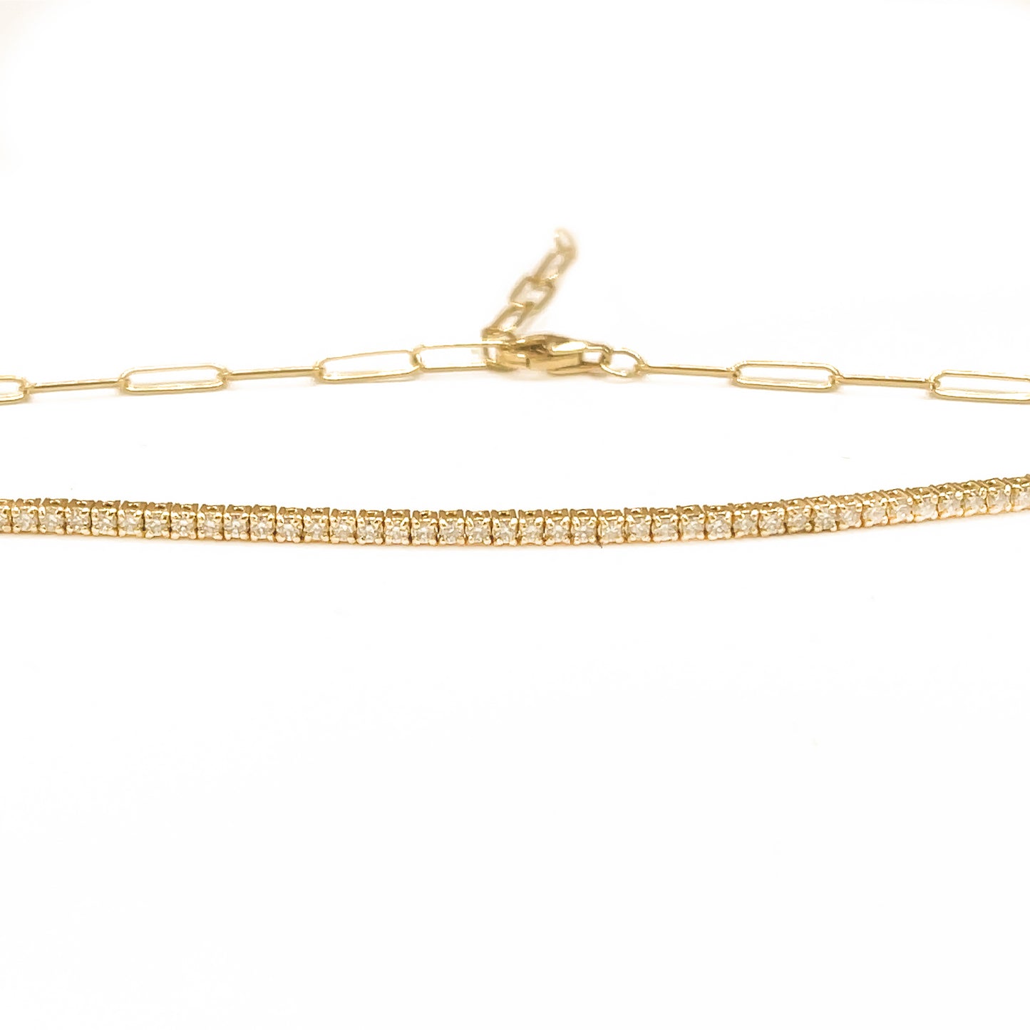 18 kt Yellow Gold Chain Link Diamond Adjustable Choker Necklace