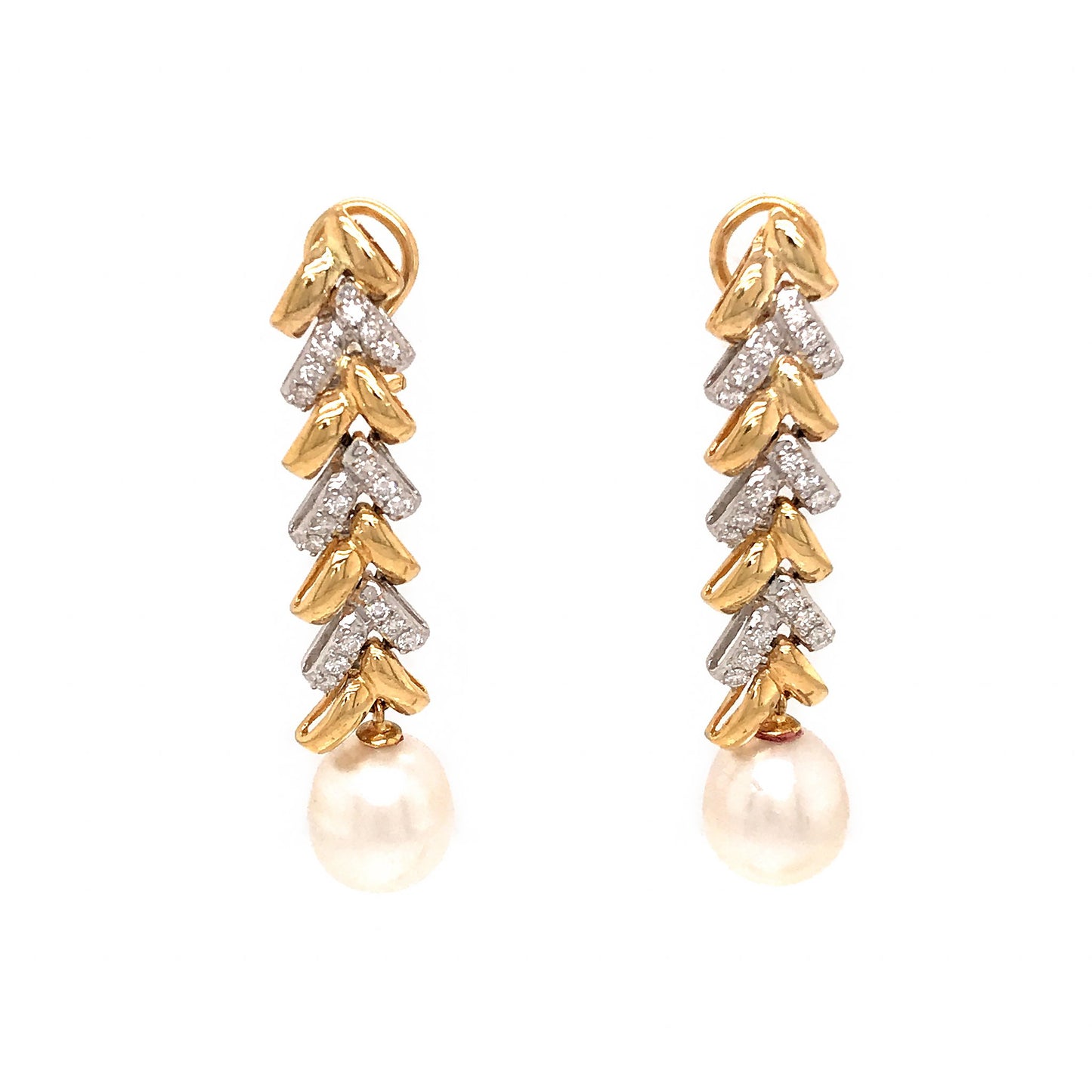 18k Yellow Gold Diamond and Pearl Earrings