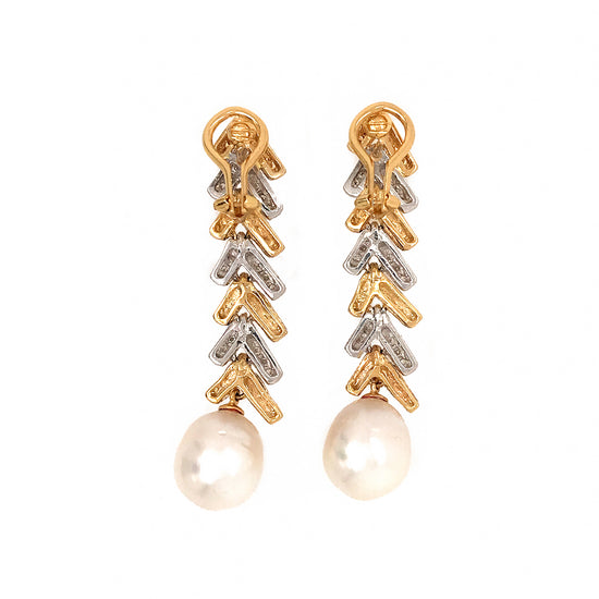 18k Yellow Gold Diamond and Pearl Earrings