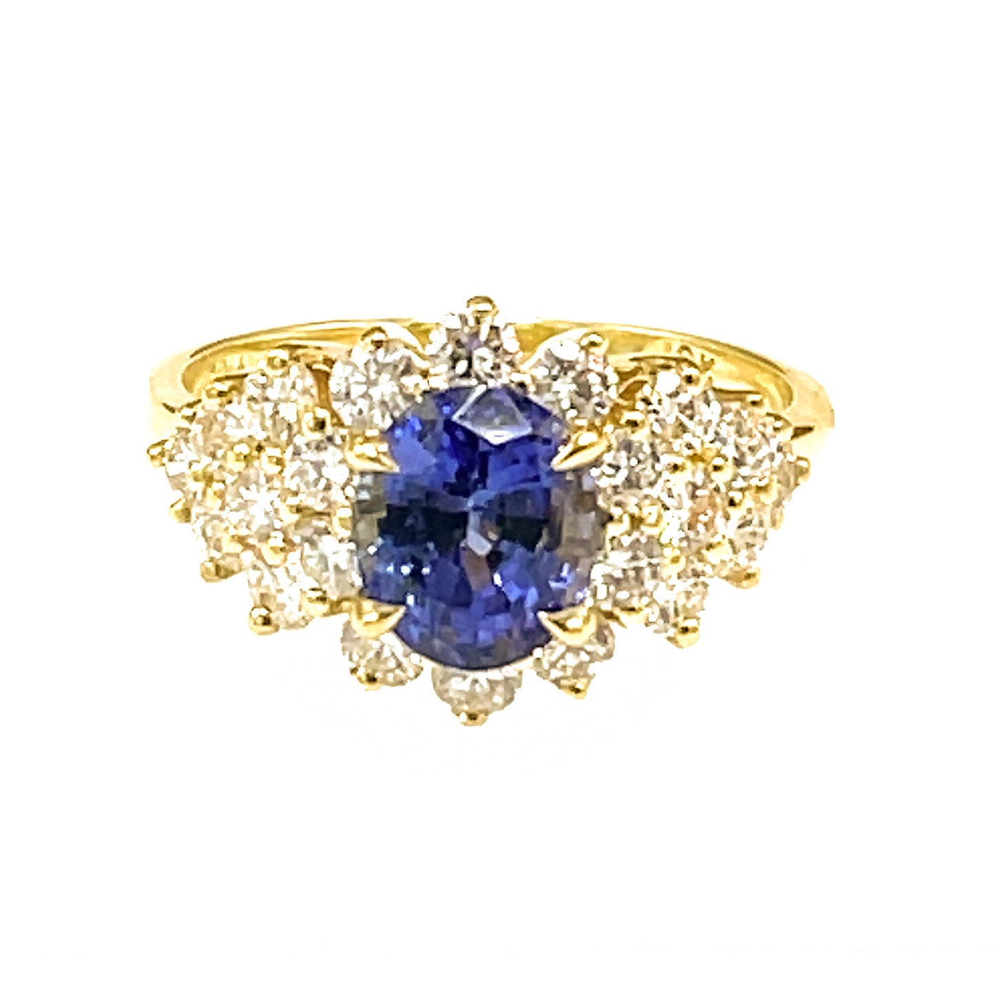 Estate 18 kt Yellow Gold Tanzanite and Diamond Ring