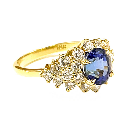 Estate 18 kt Yellow Gold Tanzanite and Diamond Ring