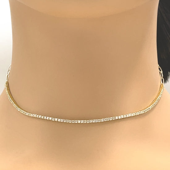 18 kt Yellow Gold Chain Link Diamond Adjustable Choker Necklace