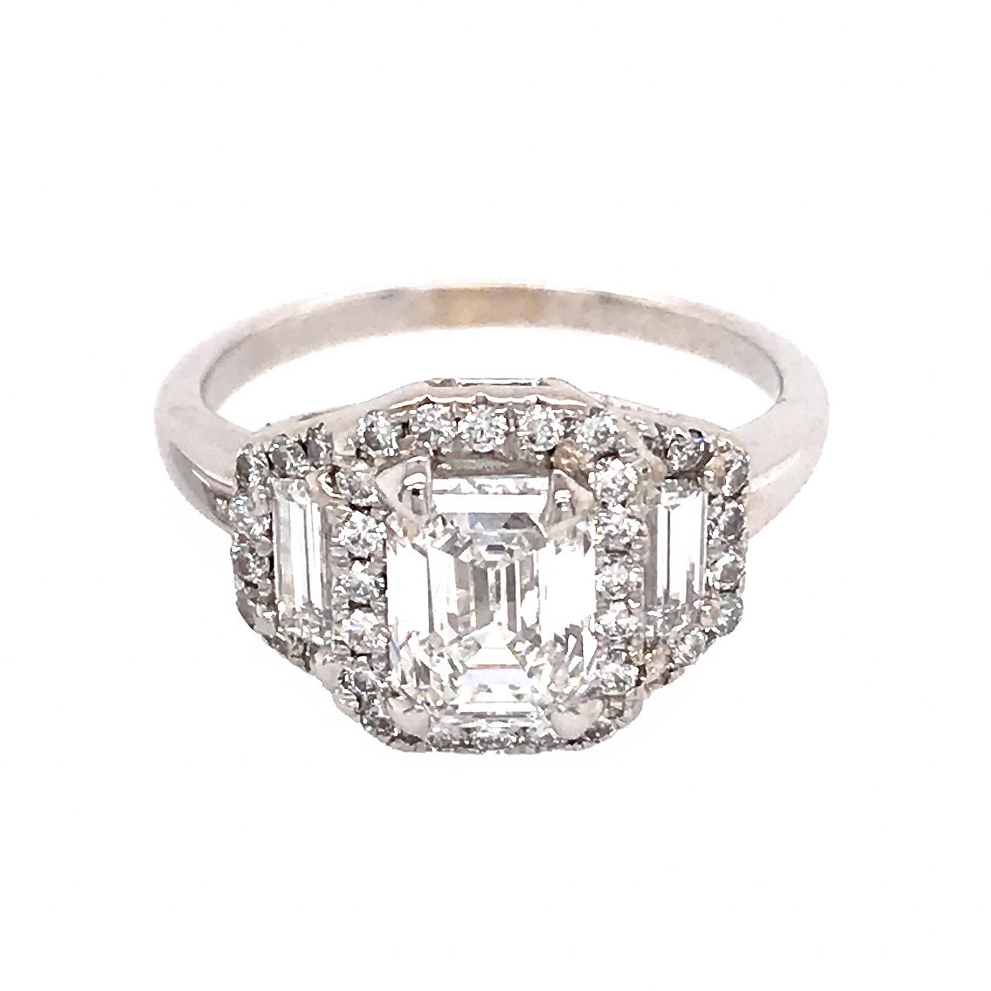 GIA Certified 1.33 Carat Emerald Cut Diamond Engagement Ring with Matching Diamond Band