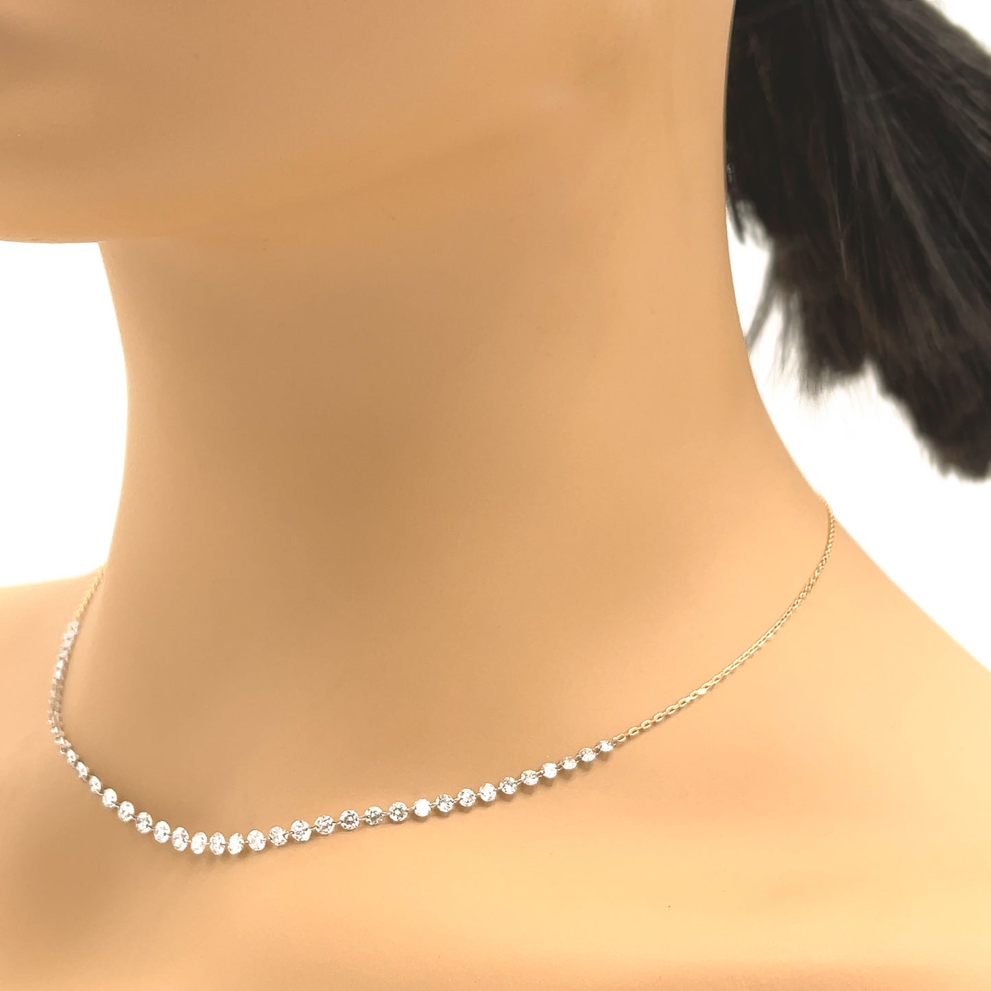 18k White Gold Diamond Bead Adjustable Choker Necklace