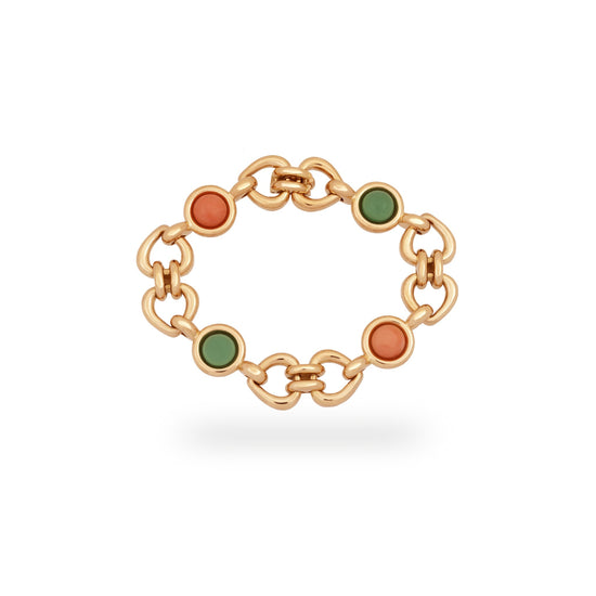 Van Cleef & Arples 18K Yellow Gold Coral & Green Jade Heart & Love Bracelet Length: 7"