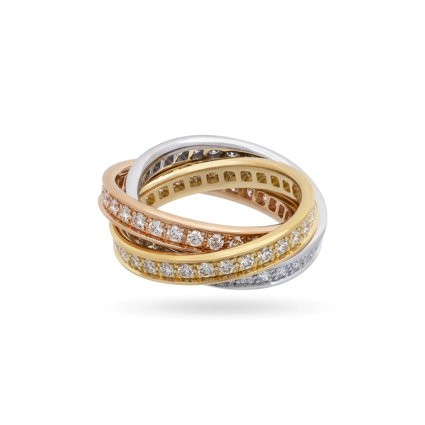 Cartier 18K White, Yellow and Rose Gold Diamond Trinity Ring Size: 5