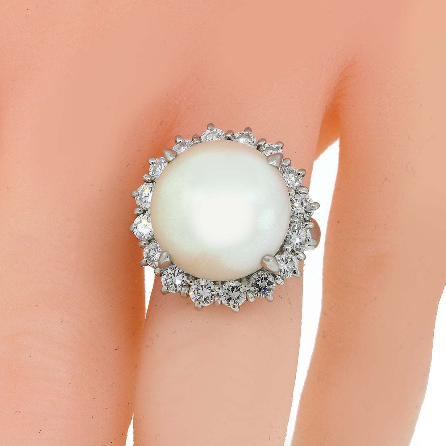 Beautiful Estate South Sea Pearl and Diamond Cocktail Ring
