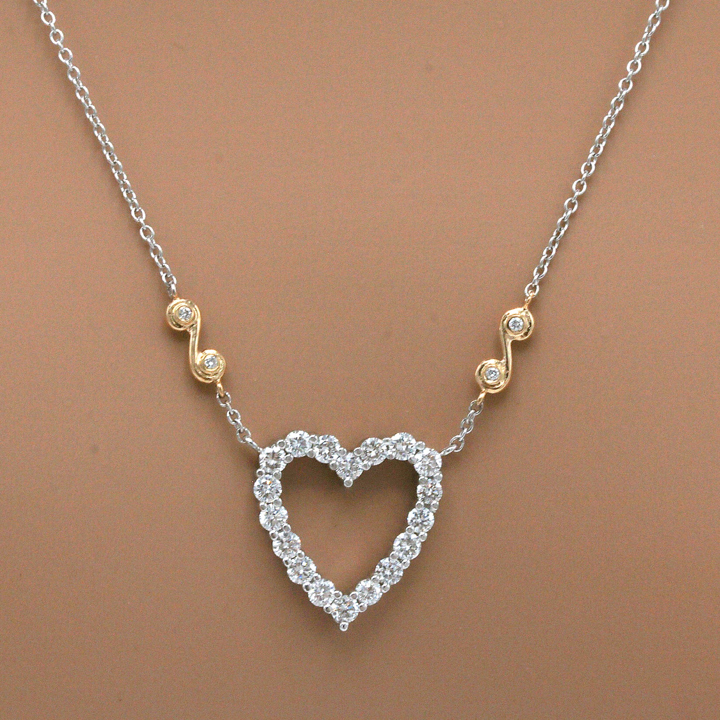 Two Tone Diamond Heart Pendant Necklace