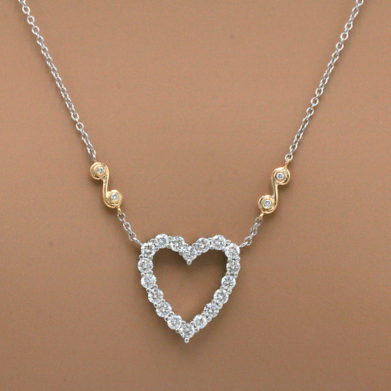 Two Tone Diamond Heart Pendant Necklace