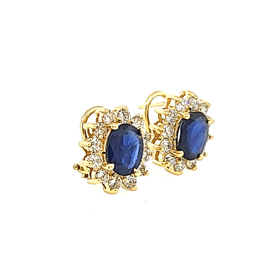 Blue Sapphire and Diamond Cluster Earrings