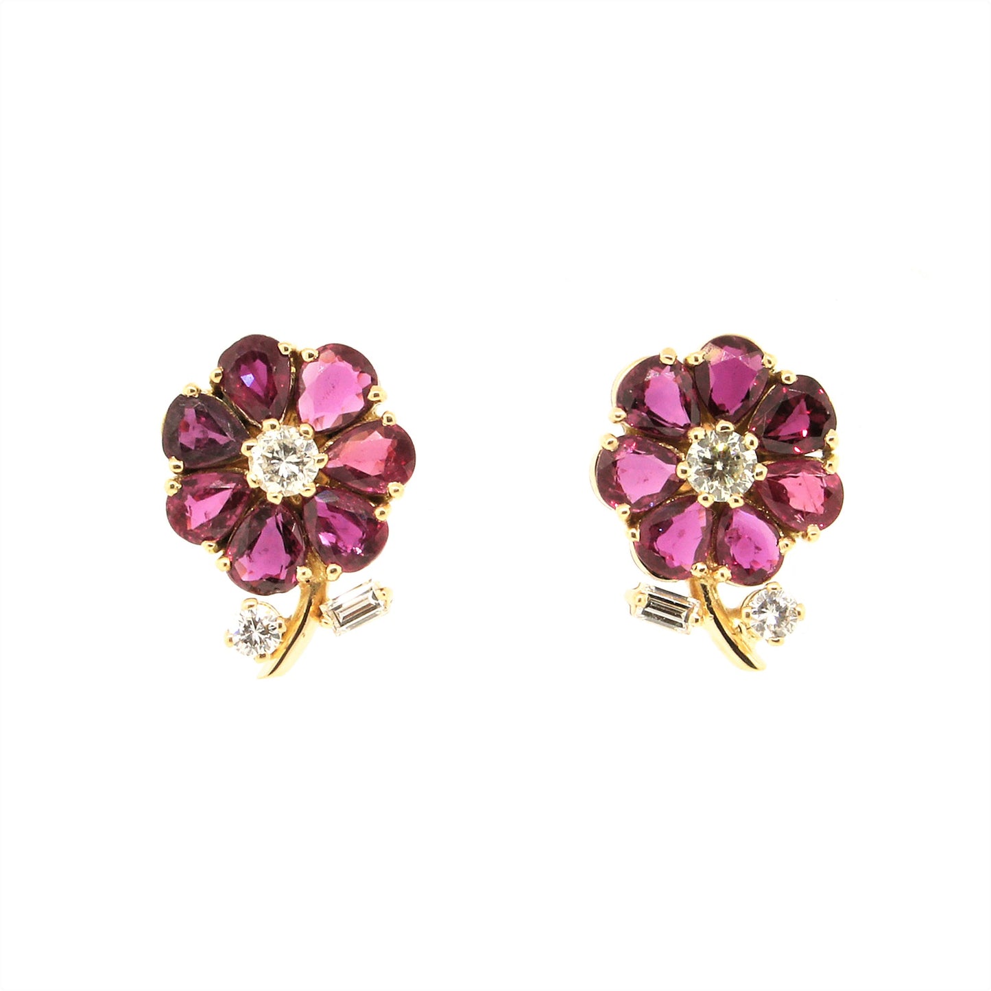 Ruby and Diamond Flower Studs Earrings