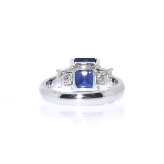 Estate Platinum Emerald Cut Sapphire and Diamond Ring