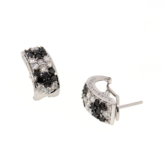 14k White Gold Black and White Diamond Hoop Earrings and Pendant Set