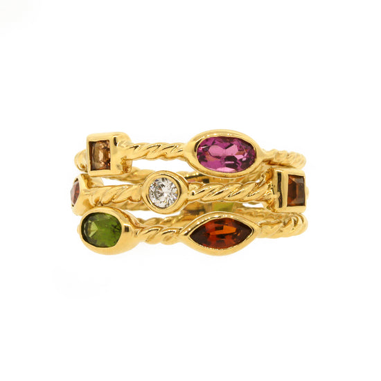 Rainbow Gemstone Triple Row Statement Ring