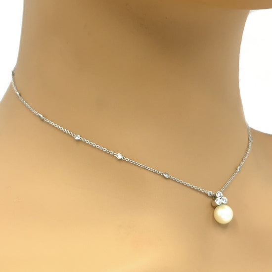 Diamond By the Yard Pearl Pendant Necklace