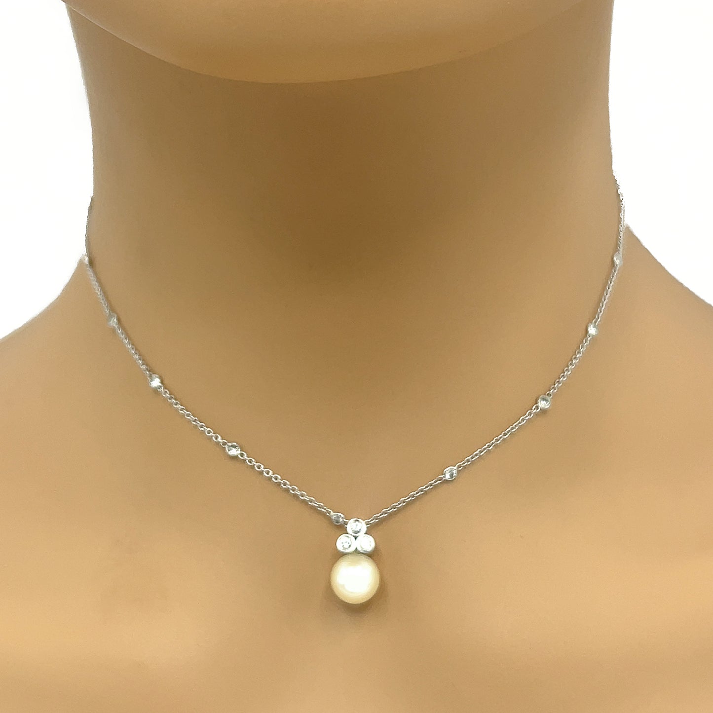 Diamond By the Yard Pearl Pendant Necklace