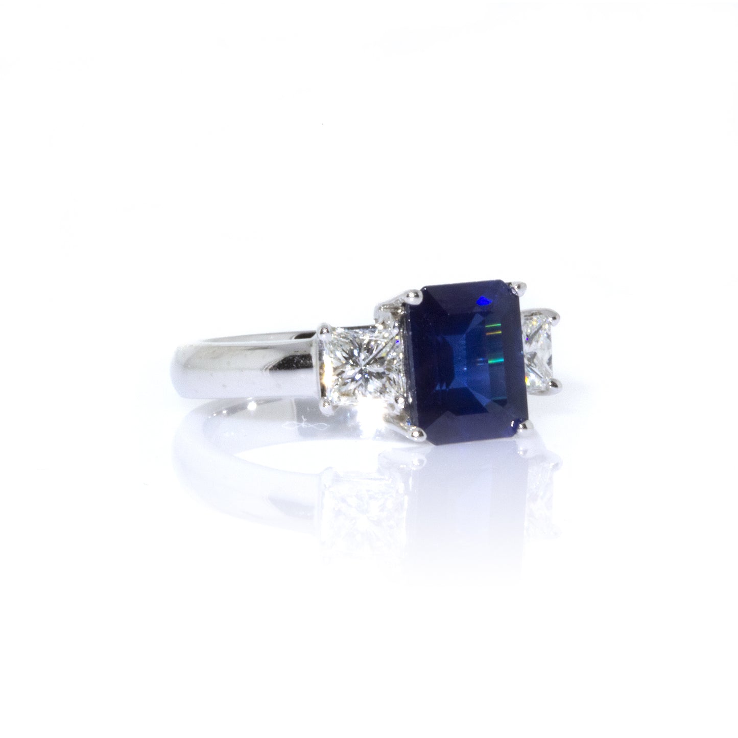 Estate Platinum Emerald Cut Sapphire and Diamond Ring