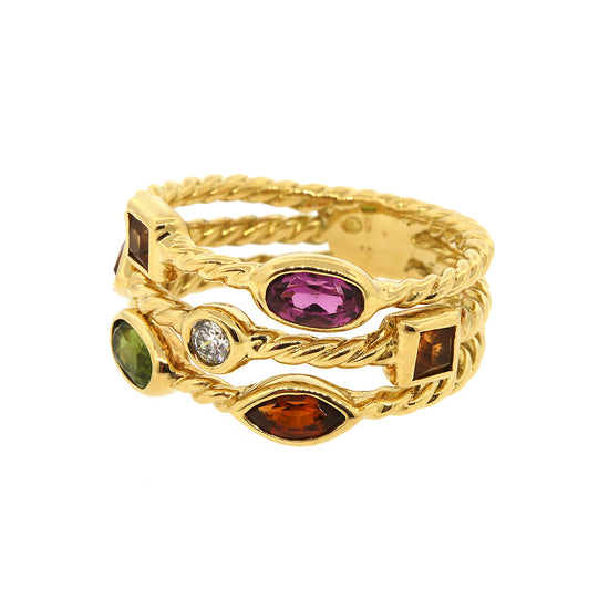 Rainbow Gemstone Triple Row Statement Ring