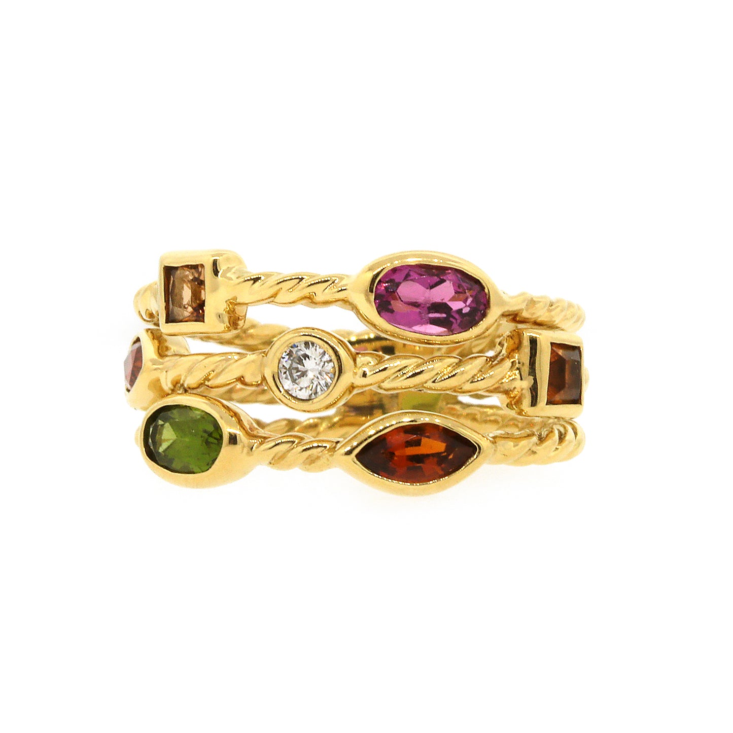 Rainbow Gemstone Triple Row Statement Ring