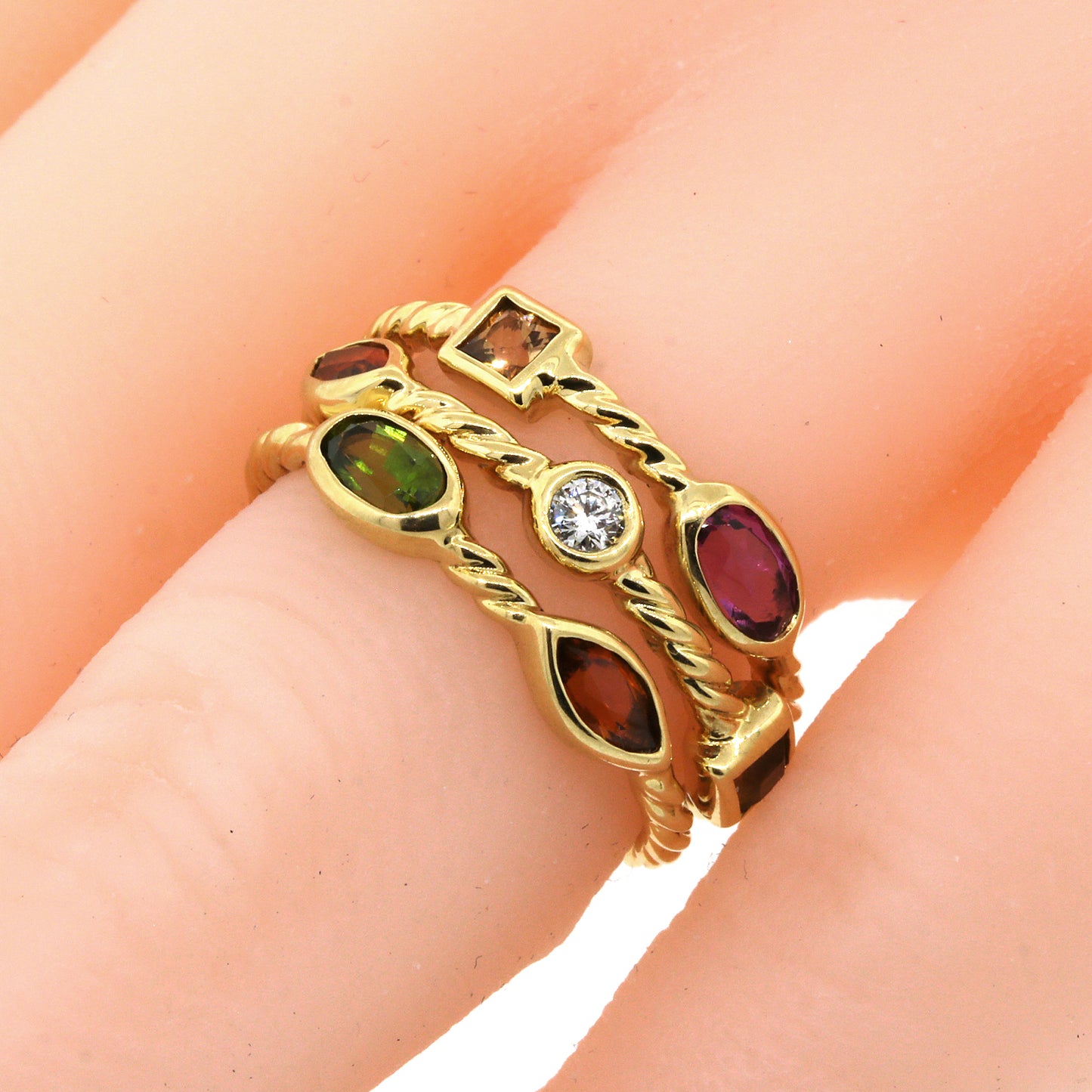 Rainbow Gemstone Triple Row Statement Ring