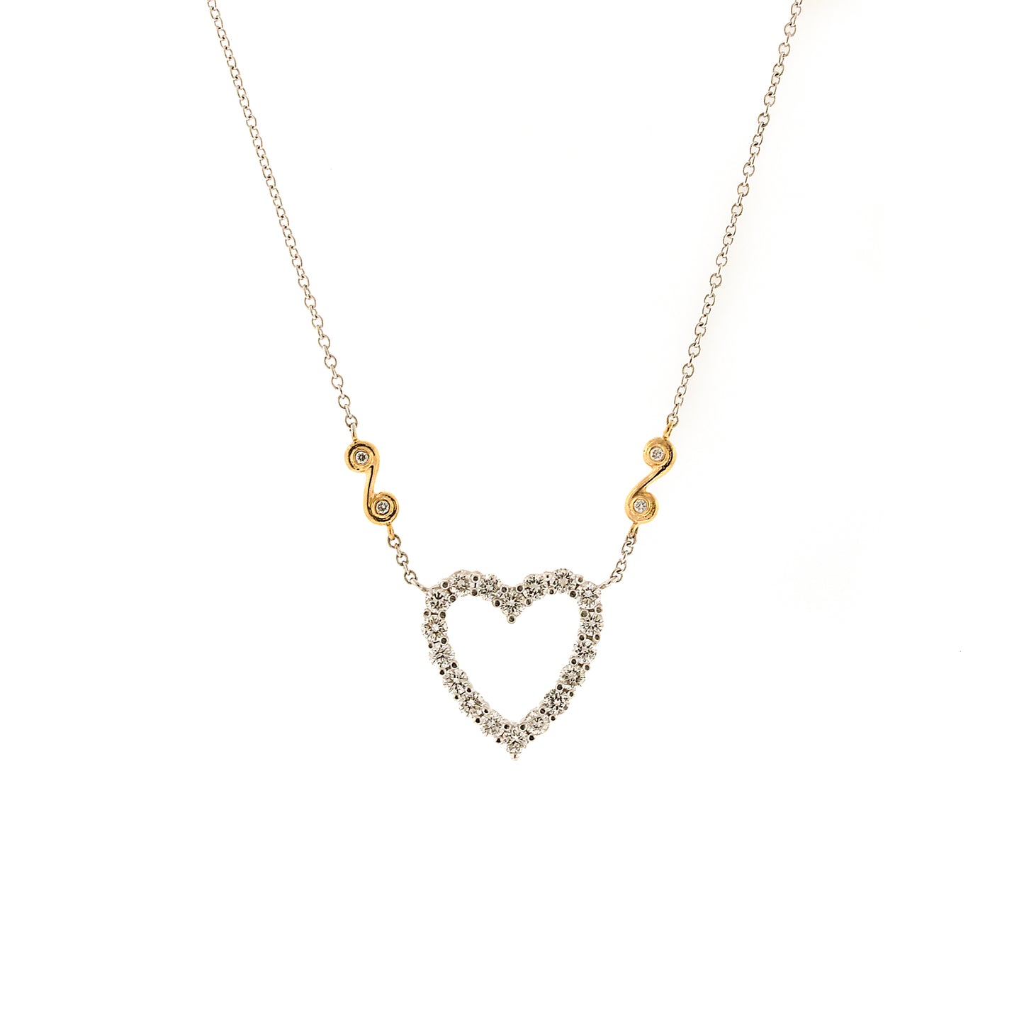 Two Tone Diamond Heart Pendant Necklace