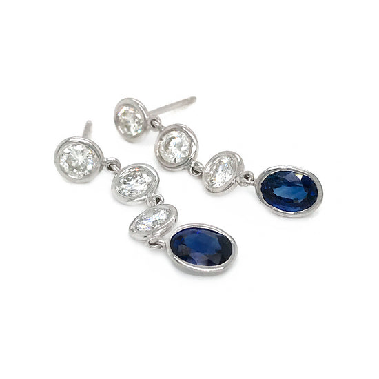 Diamond & Blue Sapphire Drop Earrings