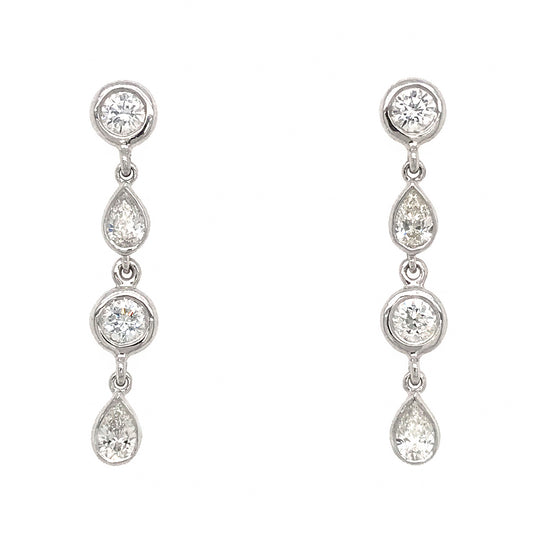 FAB DROPS 14k White Gold Round and Pear Shaped Drop Earrings