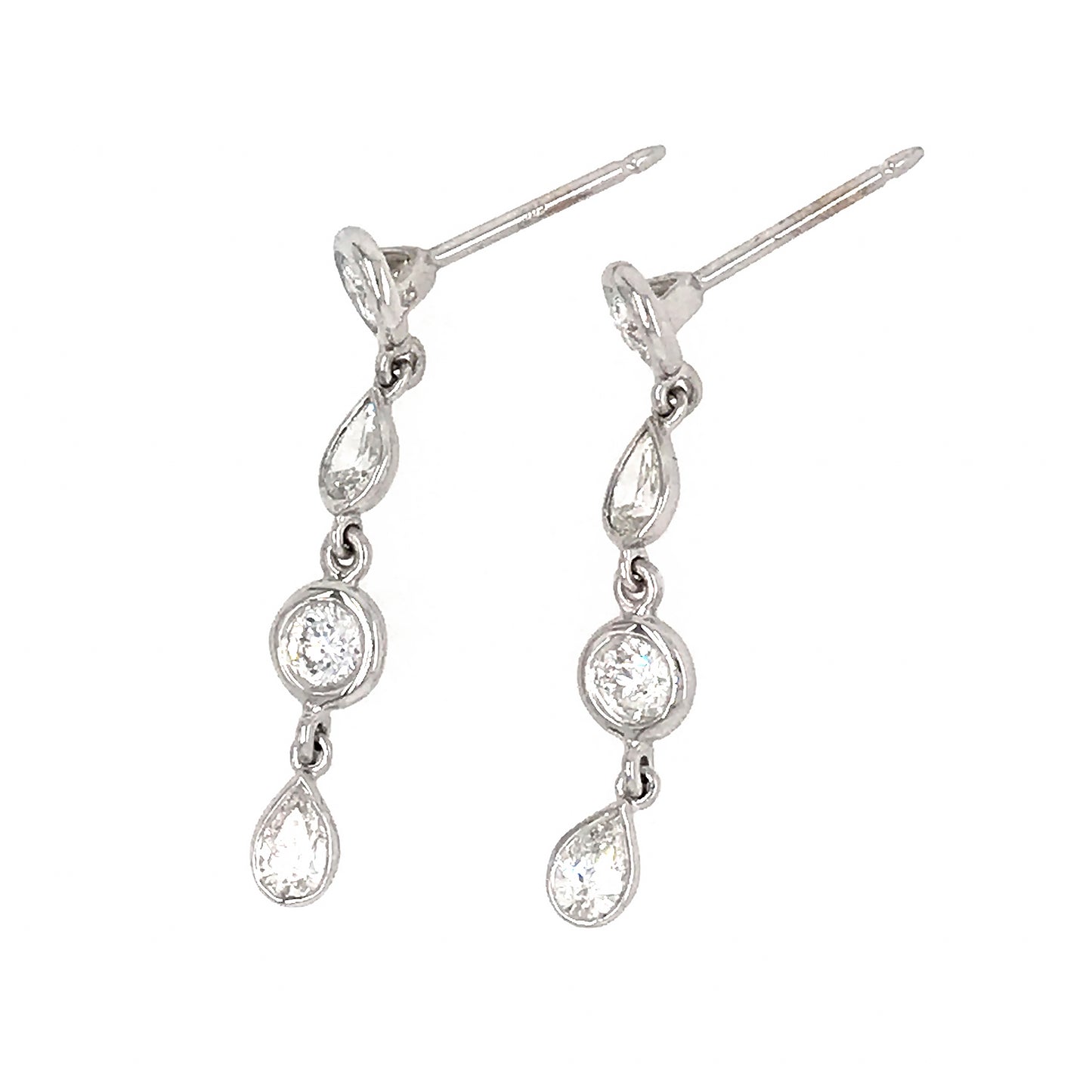 FAB DROPS 14k White Gold Round and Pear Shaped Drop Earrings