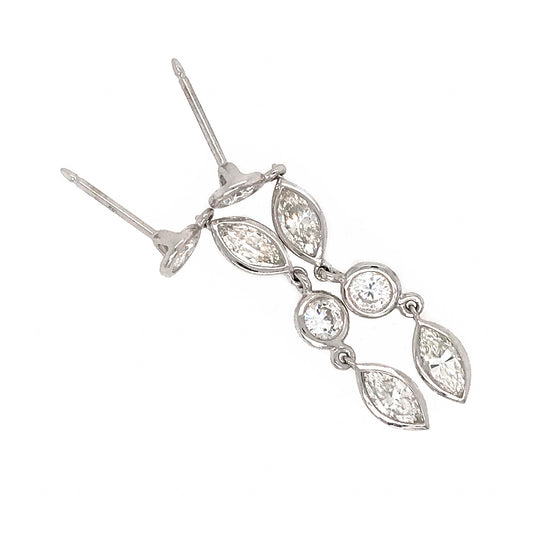 FAB DROPS 14k White Gold Round and Marquise Diamond Drop Earrings