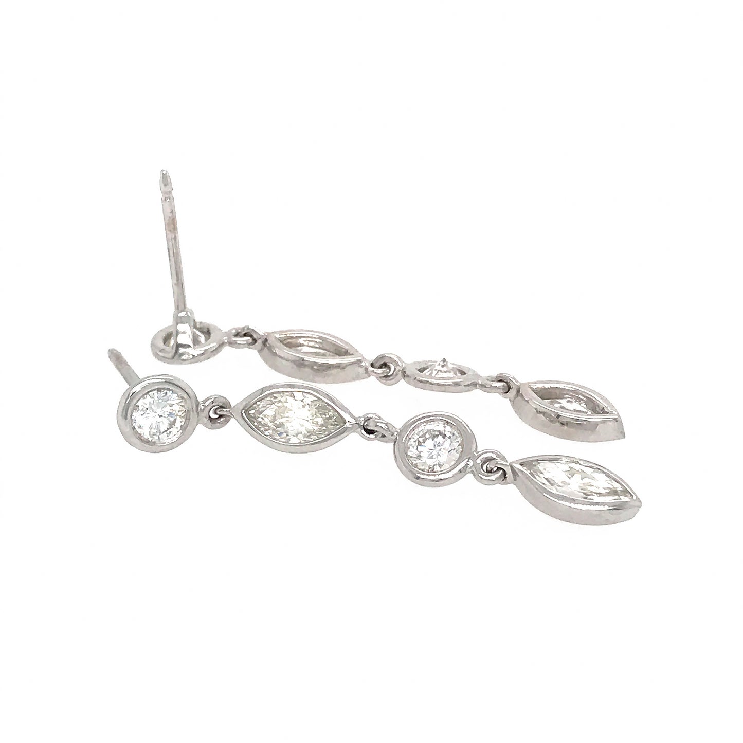 FAB DROPS 14k White Gold Round and Marquise Diamond Drop Earrings
