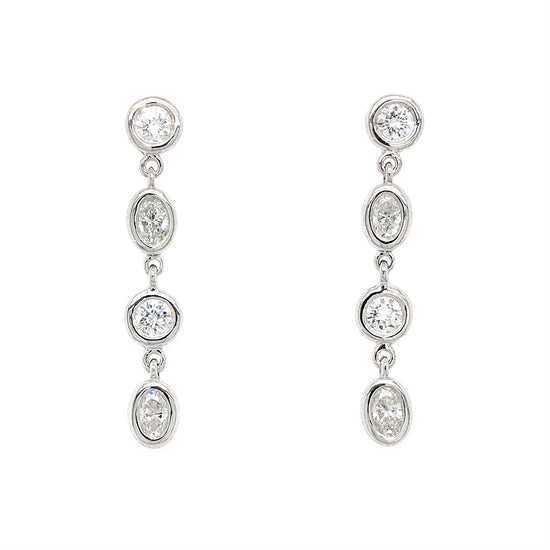 FAB DROPS 14k White Gold Round and Oval Diamond Drop Earrings