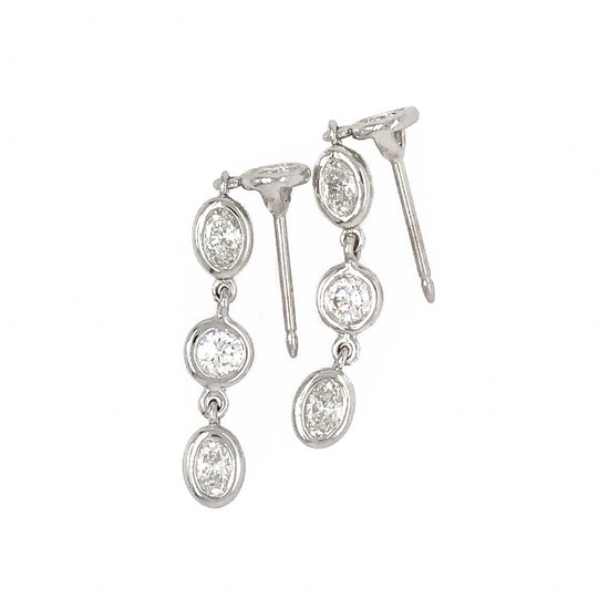 FAB DROPS 14k White Gold Round and Oval Diamond Drop Earrings