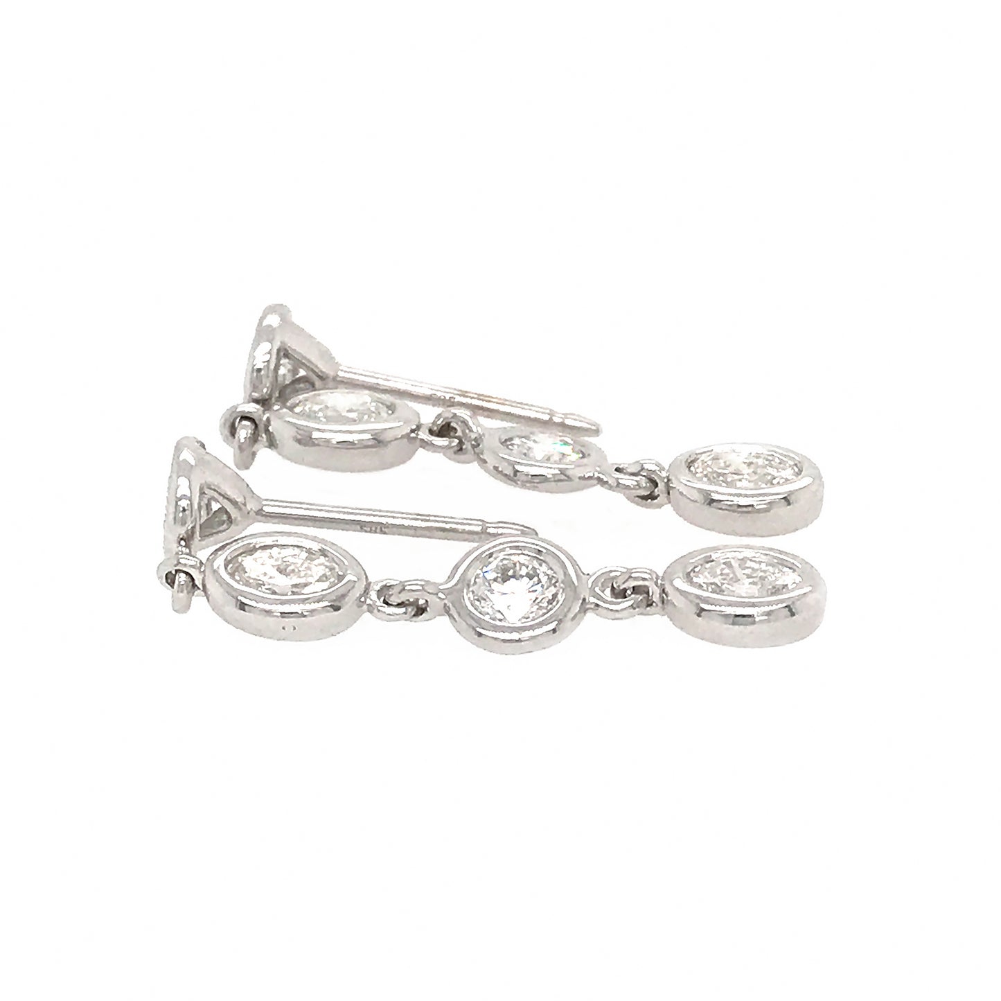 FAB DROPS 14k White Gold Round and Oval Diamond Drop Earrings