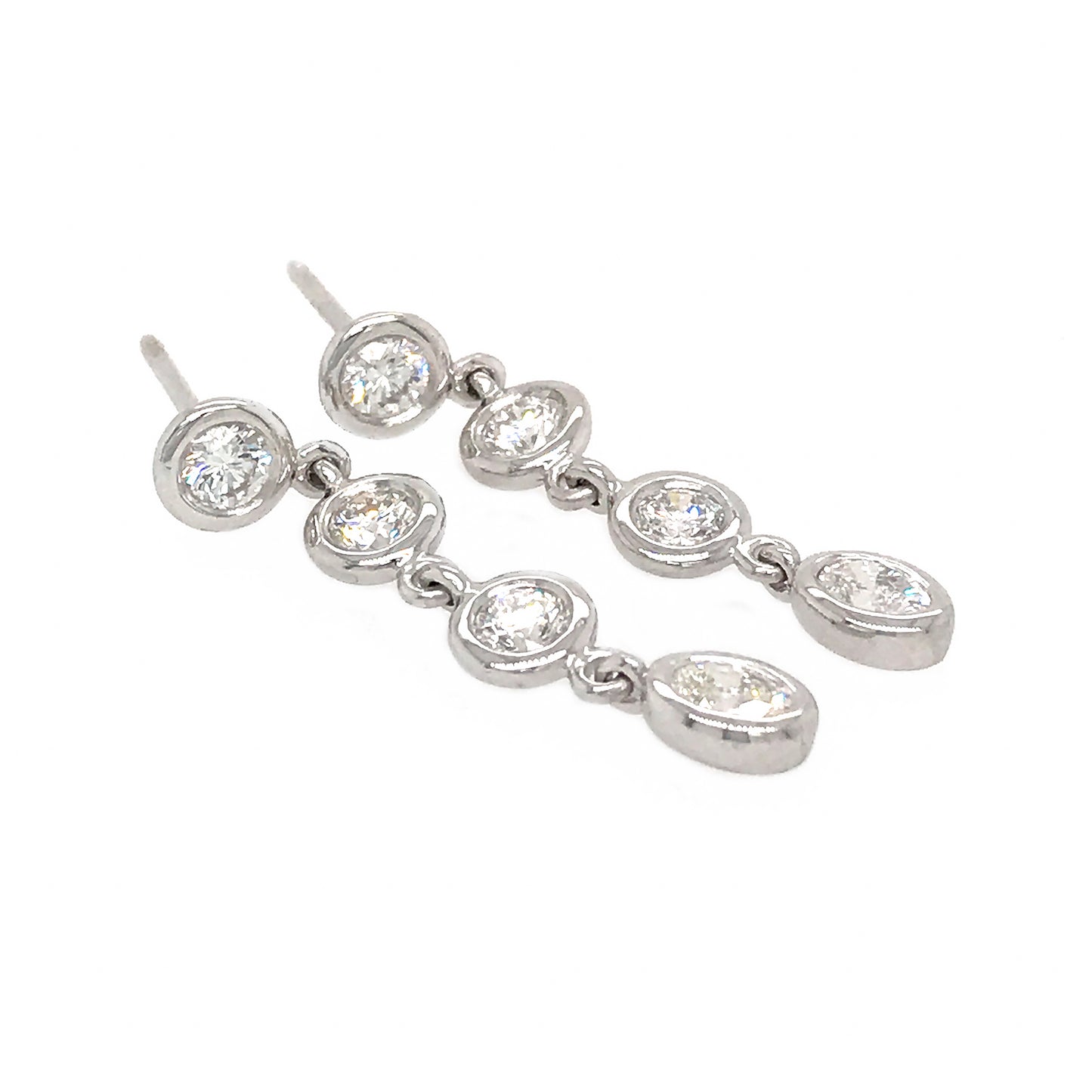 FAB DROPS 14k White Gold Round and Oval Diamond Drop Earrings